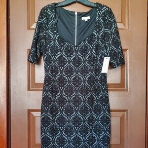 Bisou Bisou Black/Cream Fitted Dress Short Sleeves Sweetheart Neckline 12